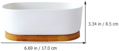 DOITOOL 2pcs Oval Ceramic Flowerpot Hydroponic Pot Ceramic Succulent Planter Outdoor Planters Flower Pots Indoor Bonsai Pot with Tray Garden Planting Container Household Bamboo Set - Image 2