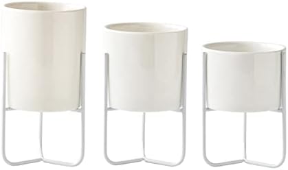 HASMI Plant pots Set of 3 Ceramic Flower pots with Metal Rack Desktop Flower Vases Planters for Succulents Home Gardening Decoration Without Hole Flower Pots (Color : 1) by Unknown