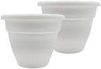 The HC Companies 12 Inch Caribbean Planter Pots with Drainage & Plug, Rolled Rim Plastic Planters for Indoor & Outdoor Plants, 2-Pack Decorative Flower Pots for Garden, Office & Home Decor, White by TheHCCompanies
