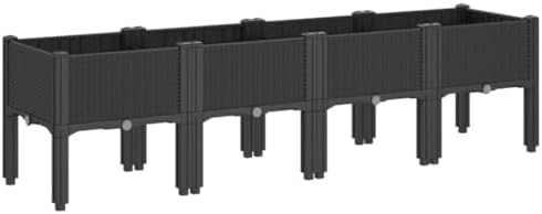 Black PP Garden Planter with Legs 63x15.7x16.5 Inch for Climbing Plants, Outdoor Elevated Rattan Look Planter Box with Drainage - Image 5