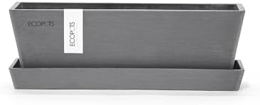 Ecopots Bruges Rectangular Flower Planter with Saucer, Grey, 10" by ECOPOTS