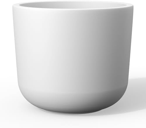 Kante Small Round Capsule White Concrete Planter 9" Dia, Outdoor by Unknown