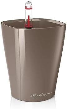 Lechuza MINI-DELTINI Shiny Taupe High Gloss, Self-Watering Small Indoor Planter, H5.1 L3.9 W3.9 in - Image 4
