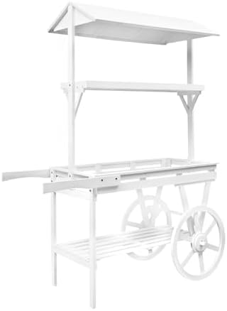 Flower Cart Display Stand with Wheels, 3-Tier Wooden Retro by Unknown