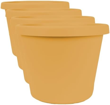 The HC Companies 14 Inch Round Prima Planter - Plastic Plant Pot with Rolled Rim for Indoor Outdoor Plants Flowers Herbs, Honey (Pack of 4) by TheHCCompanies