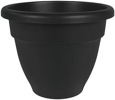 The HC Companies 30 Inch Caribbean Planter Pots with Drainage & Plug, Rolled Rim Plastic Planters for Indoor & Outdoor Plants, 1-Pack Decorative Flower Pots for Garden, Office & Home Decor, Black by TheHCCompanies