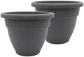 The HC Companies 10 Inch Caribbean Planter Pots with Drainage & Plug, Rolled Rim Plastic Planters for Indoor & Outdoor Plants, 2-Pack Decorative Flower Pots for Garden, Office & Home Decor, Warm Gray by TheHCCompanies