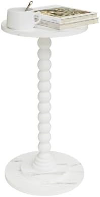 Masupu Round Side Table, Small Drink Table for Small Spaces, Pedestal End Table with Solid Wood Leg for Living Room, Bedroom, Corners(Marble White) by Masupu