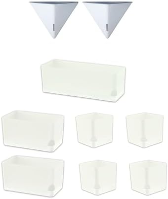 LaLaGreen Bundle- 2 Pack, 12 Inch White Geometric Self Watering Pot + 7 Pack, Small Medium Large Planter Rectangular Window Plastic Boxes Plant Herb Flower Holder Modern Stylish Hanging Indoor Decor by L%C3%A1L%C3%A1Green