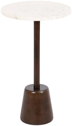 Kate and Laurel Tira Round Marble Side Table, 14 x 14 x 24, White Marble and Dark Brown, Decorative Pedestal End Table for Use as a Bedroom Nightstand or Living Room Plant Stand Table by KateandLaurel