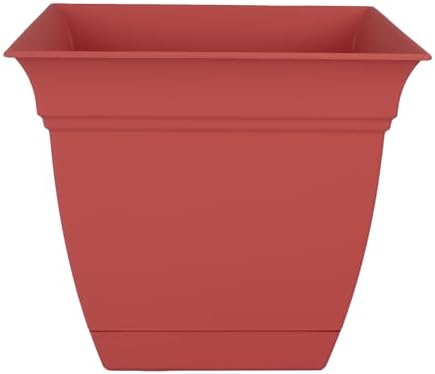 The HC Companies Eclipse Square Plastic Planter w/Attached Saucer - Outdoor & Indoor Plant Pot with Drainage Holes - Lightweight, UV-Resistant Plastic Pots for Plants (12" Rose, Pack of 1) by TheHCCompanies
