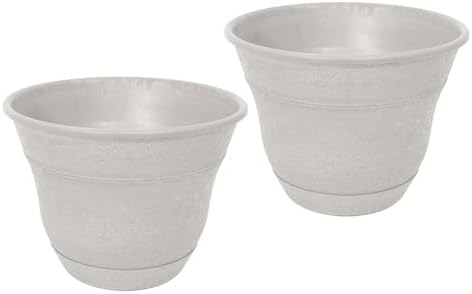 Bernini FirmaStone 15" Self-Watering Planters, Set of 2 – Durable Indoor/Outdoor Pots with Drainage Plug & Built-in Reservoir – Lightweight Garden Planters for Patio, Porch, Balcony by BerniniFountains