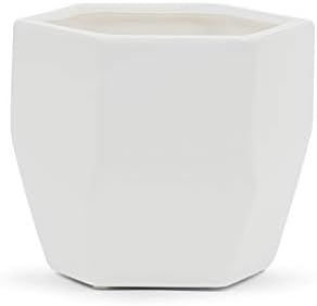 WGV Geometric Ceramic Vase, Width 5.5", Height 5", Matte White Hex Flower Pot, Folded Trendy Planter for Wedding Event Office Home Decor, 1 Piece by WGVInternational-OpusGlassware