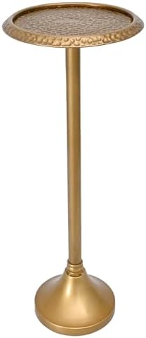 Antique Gold Drink Table – Hammered Metal Side Table for Small Spaces by SwallowLiving