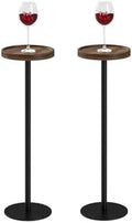 Round Drink Table Set 2, Small Pedestal Side Table, Brown Walnut by AEPOALUA