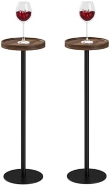 Round Drink Table Set 2, Small Pedestal Side Table, Brown Walnut by AEPOALUA