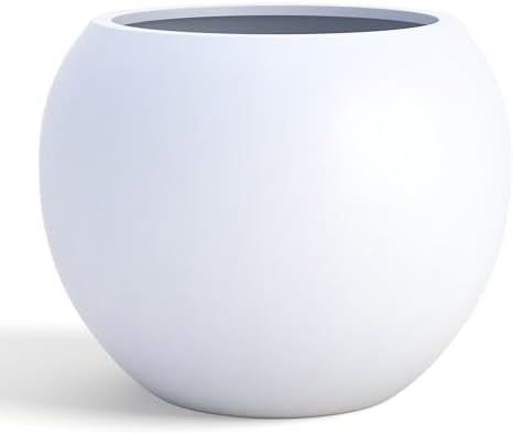 DTY Premium Mt Sherman Fiberstone Sphere Planter for Indoor Outdoor Use, Round Pot for Olive Tree, Lightweight, Smooth Finishes. 2 Extra Coco Mats. White, Large 21.1'' D x 16.7'' H. 14.6” Pot Opening by DTY