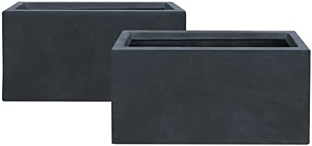 Kante 31.5" and 23.6" L Rectangular Concrete Planters (Set of 2), Outdoor Indoor Modern Plant Pot with Drainage Hole and Rubber Plug for Garden, Patio, Charcoal Finish by Unknown