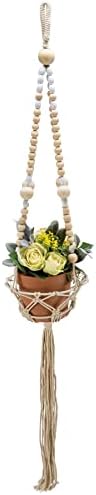 Primitives by Kathy Boho Style Wood Beaded Macrame Details Plant Hanger by PrimitivesbyKathy