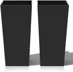 Heyzier Tall Planters for Outdoor Plants, Large Resin Flower Pots for Garden, Front Porch, Patio, Indoor - Set of 2 (Black, 28 inch - 2 Pack) by Heyzier
