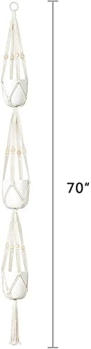 Mkono Macrame Plant Hanger 3 Tier Indoor Outdoor Hanging Planter Basket Cotton Rope with Beads 70 Inches (Pots and Plants NOT Included) (Pack of 3) - Image 6