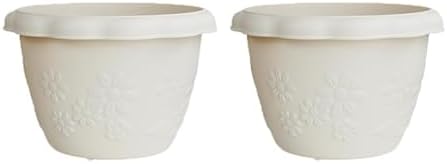 Flower pots Round Durable Resin Planter Large Planters for Outdoor Plants gardenix Decor Planters(White,21cm) by Unknown
