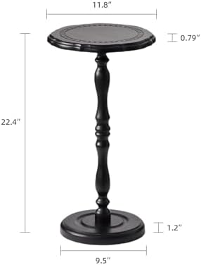 Drink Table, Small Side Table for Small Spaces, Round Solid Wood Modern Accent Nightstand for Living Room, Bedroom, Corners and Office, Black - Image 3