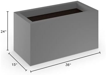 Modern Rectangle Fiberglass Planter 36" x 15" x 24", Dark Grey Matte - Image 2