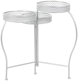 Deco 79 Metal Indoor Outdoor Plantstand Curved Folding 3 Tier Plant Shelf with Floral and Scroll Patterns, Plant Stand 17" x 17" x 20", Silver - Image 6