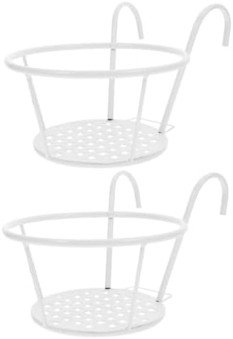 Milisten 2Pcs Railing Hanging Planter Holder White Iron Flower Pot Basket by Milisten