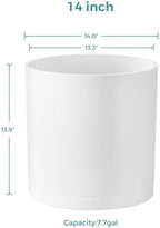 FaithLand 14-Inch Large Modern Cylinder Planter, Thick-Walled Plastic Plant Pot with Drainage Holes and Detachable Saucer, Matte White, Ideal for Indoor & Outdoor Plants Flowers - Image 3