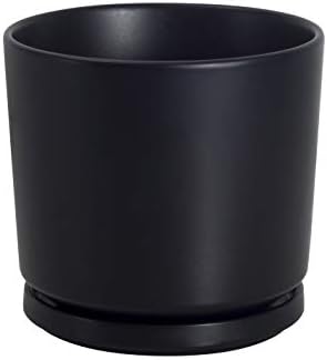 Ekirlin 9 inch Plant Pots,Ceramic Flower Planters Indoor,Modern Succulents Containers with Drain Hole Saucer,Decorate Home,Office & Outdoor (Black) by Ekirlin