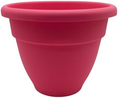 The HC Companies Caribbean Planter Pot - Outdoor & Indoor Plant Pot with Drainage Hole & Plug - Rolled Rim Plastic Pots for Plants & Flowers - Decorative Plant Pot (14" Pink Rose, Pack of 1) by TheHCCompanies