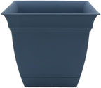 The HC Companies Eclipse Square Plastic Planter w/ Attached Saucer - Outdoor & Indoor Plant Pot with Drainage Holes - Lightweight, UV-Resistant Plastic Pots For Plants (8" Slate Blue, Pack of 1) by TheHCCompanies