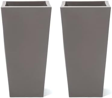 Step2 Tremont Tall Square Tapered Planter, 28" 2-Pack, Indoor/Outdoor Plants, Efficient Drainage, Durable Resin, Dark Cedar by Unknown