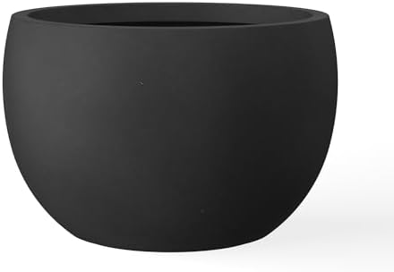 Kante Small Round Bowl Black Concrete Planter 11.8" Dia, Outdoor by Unknown