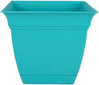 The HC Companies Eclipse Square Plastic Planter w/Attached Saucer - Outdoor & Indoor Plant Pot with Drainage Holes - Lightweight, UV-Resistant Plastic Pots for Plants (12" Teal, Pack of 1) by TheHCCompanies