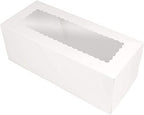 O'CREME White Rectangular Cake Box 16 Inch x 6 Inch x 5 Inch High with Scalloped Window - Pack of 25 - Image 2
