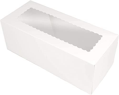 O'CREME White Rectangular Cake Box 16 Inch x 6 Inch x 5 Inch High with Scalloped Window - Pack of 25 - Image 2