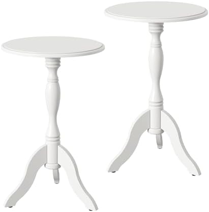 HLR Round Small End Table Set of 2, Wooden Pedestal Side Tables, Pure White by HomeDeservesaRelaxLiving