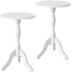 HLR Round Small End Table Set of 2, Wooden Pedestal Side Tables, Pure White by HomeDeservesaRelaxLiving