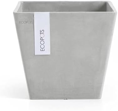 Ecopots Rotterdam Square Flower Planter, White Grey, 12" by ECOPOTS