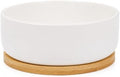 LUOZZY White Ceramic Succulent Planter Pot with Bamboo Tray for Indoor by LUOZZY