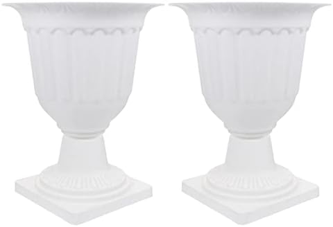 DOITOOL 2PCS Classic Garden Urn Planter for Outdoor Plants Decorative White Urn Planter for Front Porch Door Deck Balcony Weeding Party Decor (11 Inch) by DOITOOL