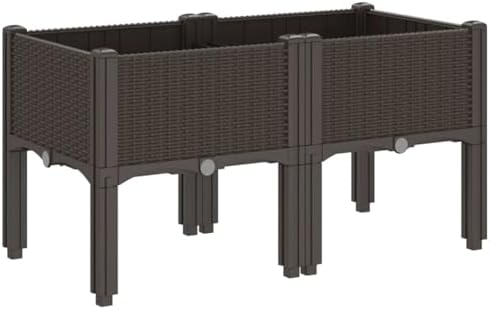Gecheer Elevated Garden Planter Box with Legs, 80x40x42 cm Brown Rattan Look PP Raised Bed for Outdoor Patio Terrace, Durable Flower Vegetable Pot with Drainage - Image 5