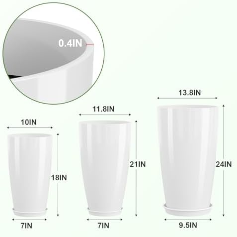 24+21+18 " Tall Planters for Indoor&Outdoor Plant with Drainage Hole&Saucer - Image 3
