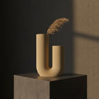 U-Shaped Modern Vase, Minimalist Ribbed Planter for Real & Dried Plants, Sustainable Home Décor (Champagne) by RivonCreations