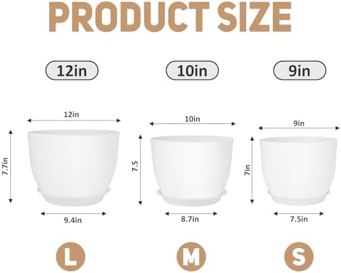 YNNICO Plant Pots 12/10/9 inch Set of 3, Flower Pots with Multi Mesh Drainage Holes, Large Planters for Indoor Outdoor Garden Plants and Flowers. (White) - Image 2