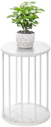 Plant Stand Indoor,small plant stool,Flower Pot Corner stand holder,Mid Century Heavy Duty Metal Tall Home Decor,Modern Round End Table,Small Rustic Display Stand for Living Room,Bedroom(White,18In) by Leinade