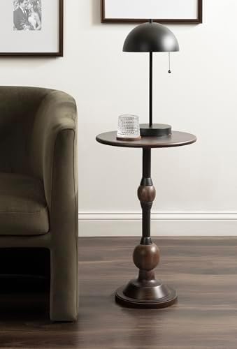 Kate and Laurel Rawlings Traditional Wood and Metal Round Side Table, 14 x 24, Dark Brown and Black, Vintage Pedestal Table for Use as Living Room End Table, Plant Stand, or Bedroom Nightstand - Image 2